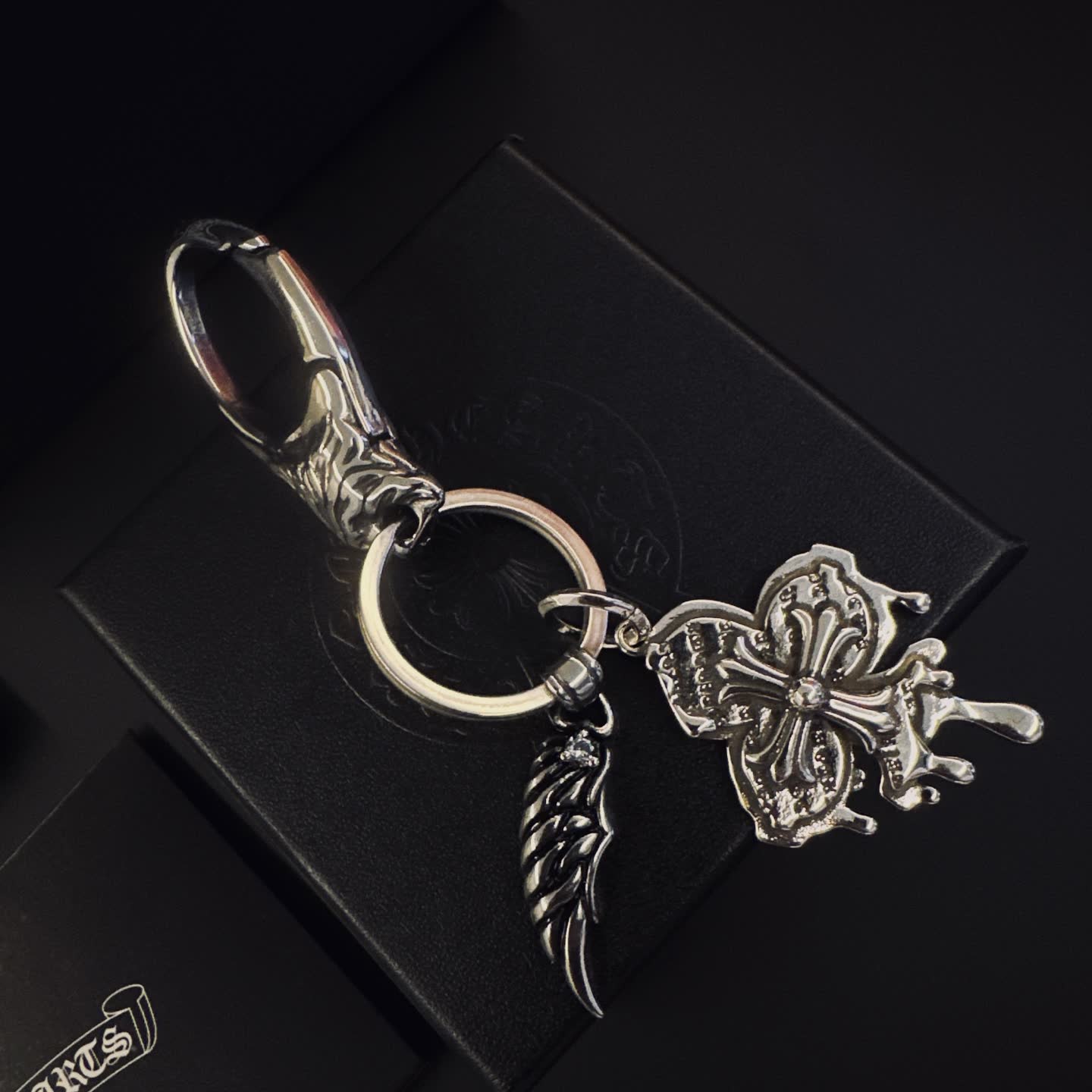 Chrome Hearts Silver Keychain with Wing and Butterfly Charms